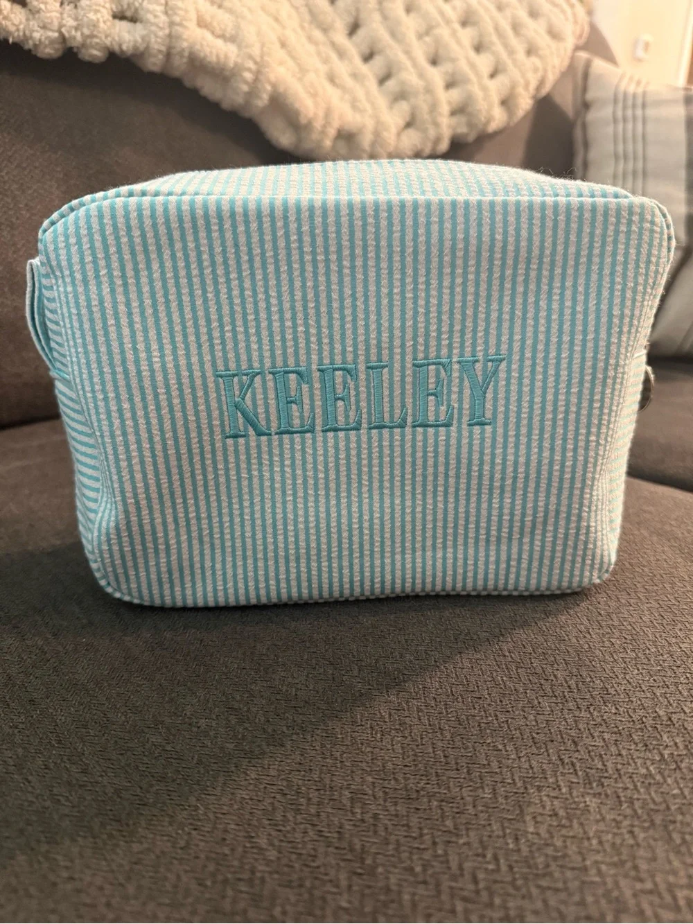 Keeley Personalized Blue Stripe Cosmetic Pouch